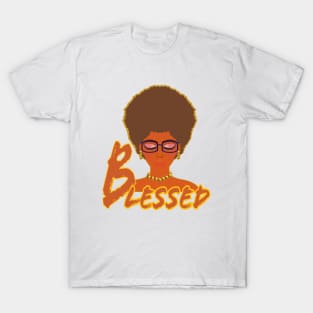 Blessed Woman with Afro and Glasses (White Background) T-Shirt